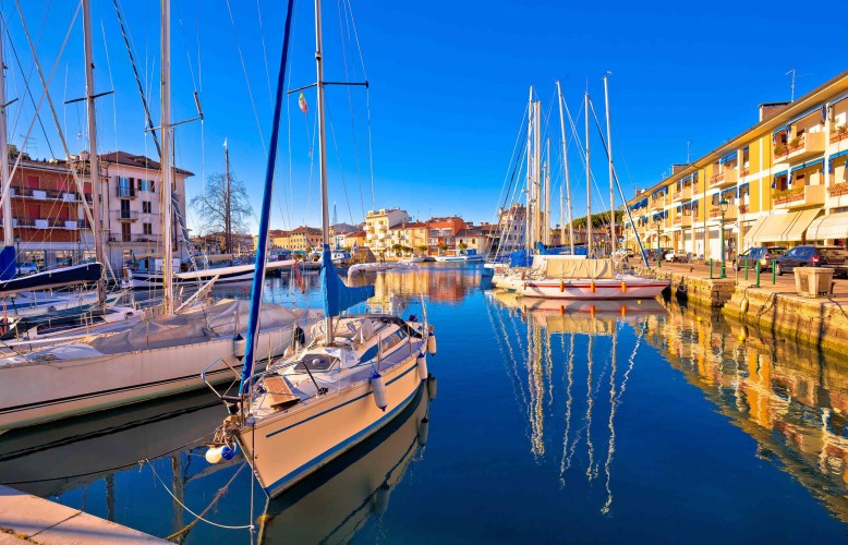 Town of Grado colorful waterfront and harbor view, Friuli-Venezia Giulia region of Italy