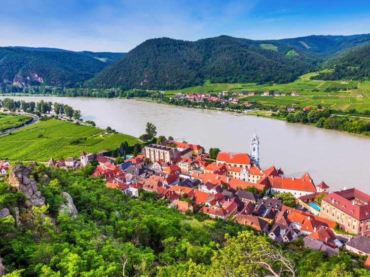 Wachau Valley, Austria. The medieval town of Durnstein along the Danube River.